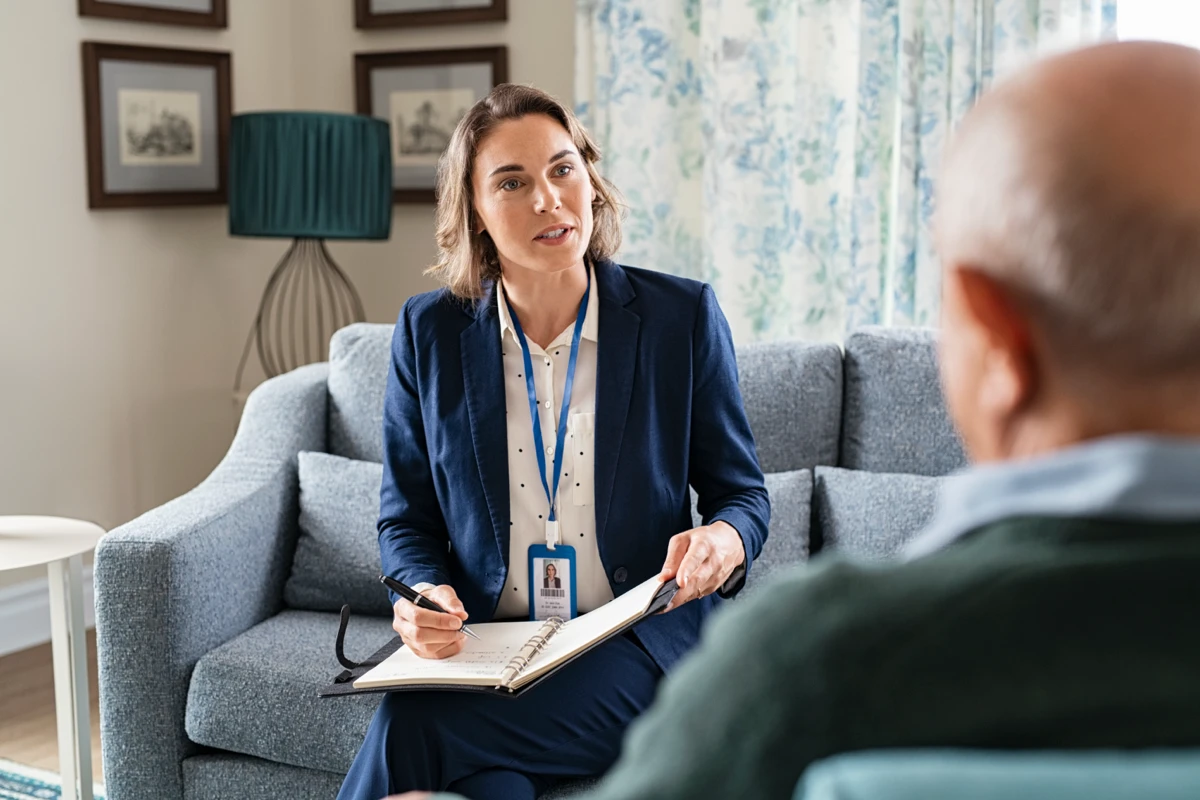 A therapist meeting with a family